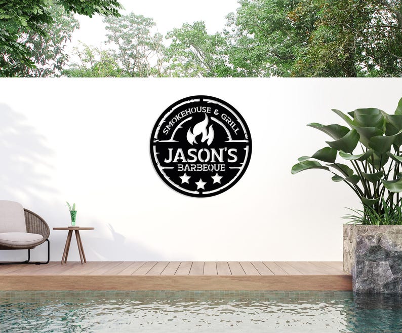 Cartello da parete per barbecue in metallo personalizzato, cartello per barbecue personalizzato, cartello per barbecue per esterni, cartello per barbecue di grandi dimensioni, regalo personalizzato, decorazione da parete per barbecue immagine 10