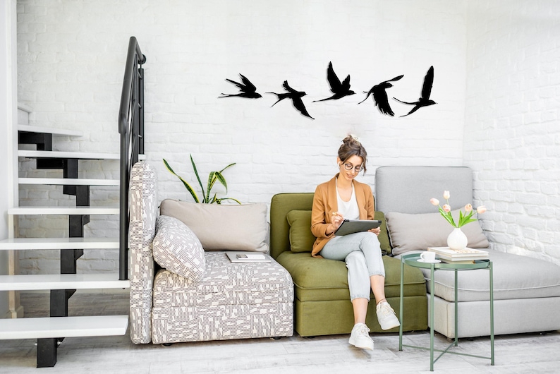 Birds Metal Wall Decor Set of 5, Metal Garden Decor, Minimal Birds Wall Art, Housewarming Gift, Unique Home Decor, Earthy Wall Decor, Birds image 5