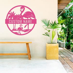 Custom Metal Flamingo Sign, Tropical Flamingo Sign, Personalized Gift, Patio Steel Decor, Outdoor Pool Sign,Lake House Gift,Beach Home Decor Pink