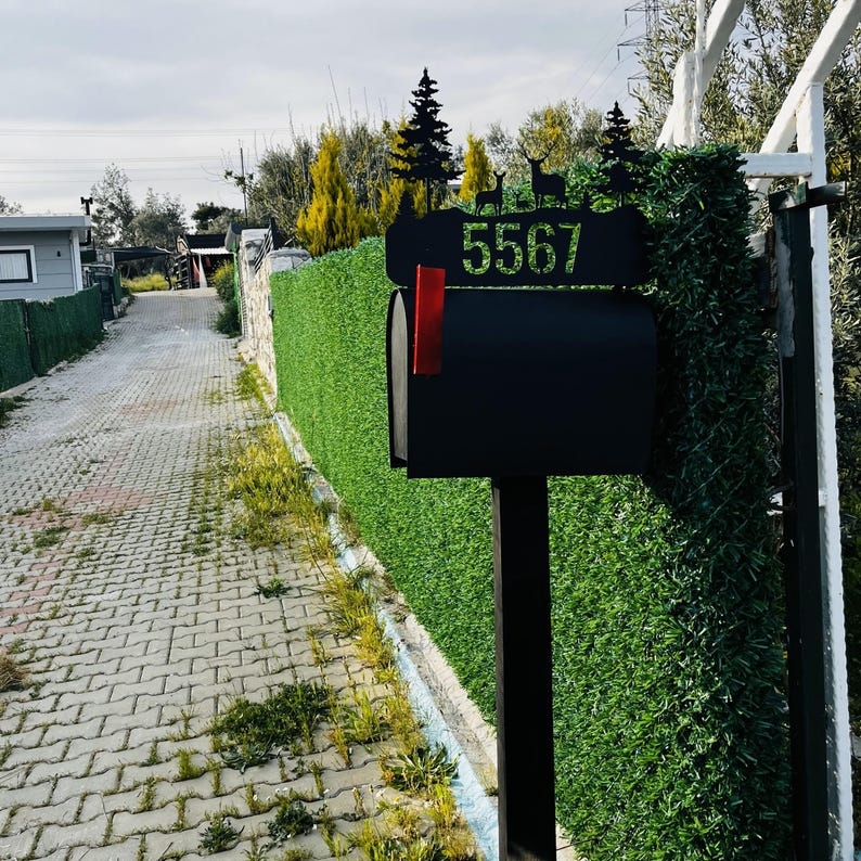 Custom Deer Mailbox Topper With Address Numbers, Metal Outdoor Mailbox ...