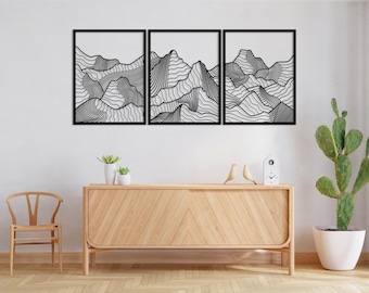 Minimalist Mountain Metal Wall Art Set of 3, Modern Home Decor, Mountain Range Wall Art, Earthly Wall Decor, Nature Wall Art,Living Room Art