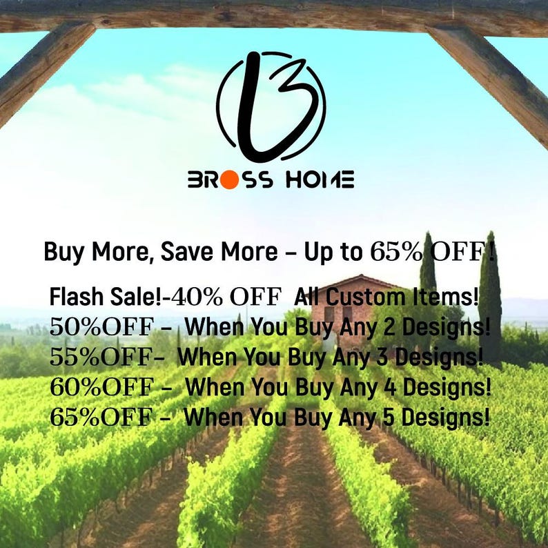 a vineyard with a sign advertising a sale, offering discounts on various items.