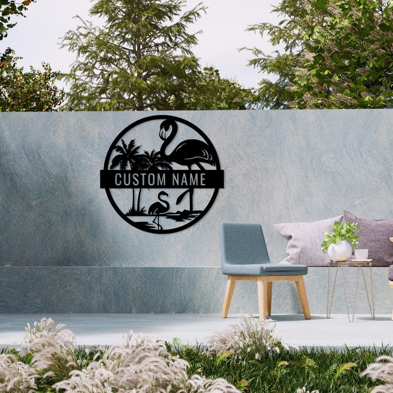 Custom Metal Flamingo Sign, Tropical Flamingo Sign, Personalized Gift, Patio Steel Decor, Outdoor Pool Sign,Lake House Gift,Beach Home Decor image 8