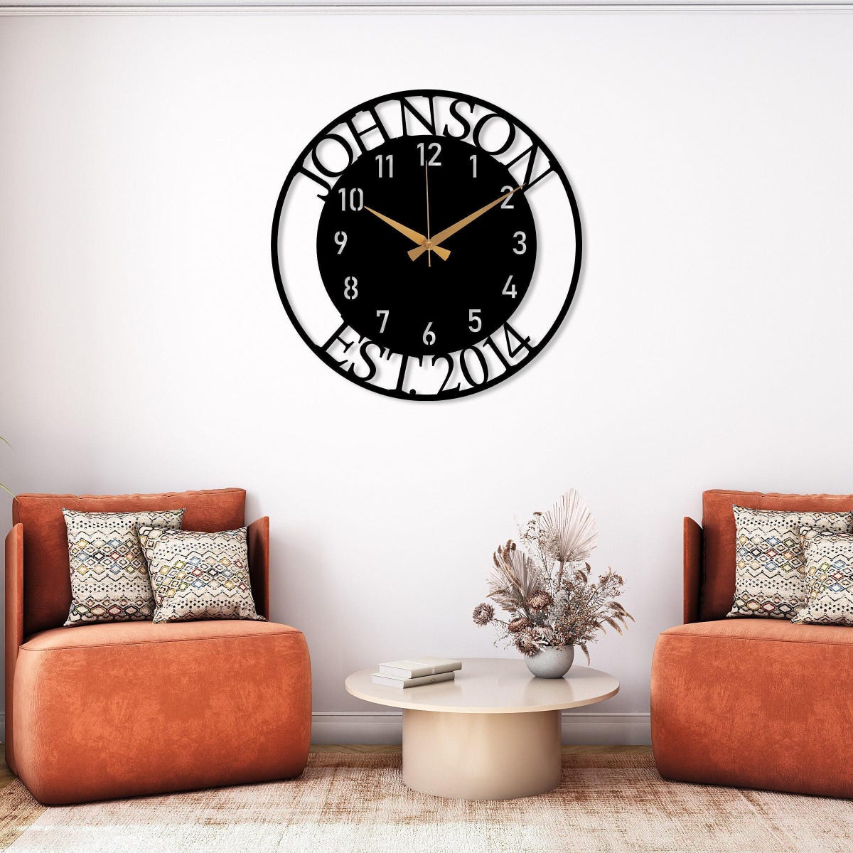 Custom Name and EST Large Metal Wall Clock, Silent Clock for Wall, Personalized Last Name Clock, New Home Gift, Oversize Clock, Family Gift - Etsy