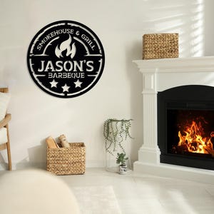 Cartello da parete per barbecue in metallo personalizzato, cartello per barbecue personalizzato, cartello per barbecue per esterni, cartello per barbecue di grandi dimensioni, regalo personalizzato, decorazione da parete per barbecue immagine 9