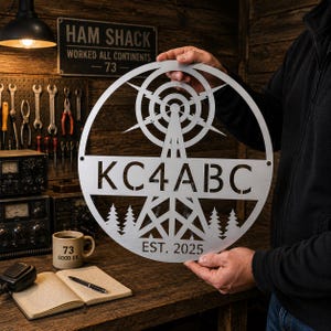 Custom call sign metal wall art for ham shack