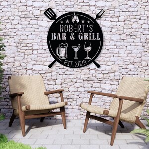 Personalized Bar And Grill Metal Sign, Custom Outdoor BBQ Sign, Rustic Grill Decor,Patio Mancave Wall Decor,Metal Outdoor Sign,Name Est Sign image 5