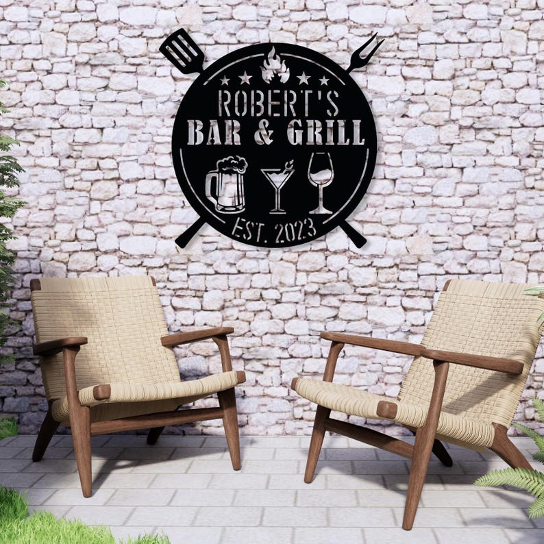 Personalized Bar And Grill Metal Sign, Custom Outdoor BBQ Sign, Rustic Grill Decor,Patio Mancave Wall Decor,Metal Outdoor Sign,Name Est Sign image 5