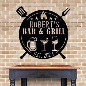 Personalized Bar And Grill Metal Sign, Custom Outdoor BBQ Sign, Rustic Grill Decor,Patio Mancave Wall Decor,Metal Outdoor Sign,Name Est Sign image 9