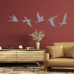 Birds Metal Wall Decor Set of 5, Metal Garden Decor, Minimal Birds Wall Art, Housewarming Gift, Unique Home Decor, Earthy Wall Decor, Birds Silver