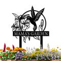 Custom Hummingbird Metal Garden Name Sign w Stake, Bird Yard Sign,Flower Design Personalized Garden Sign, Personalized Mother Home Gift