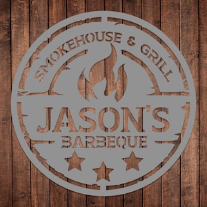 Cartello da parete per barbecue in metallo personalizzato, cartello per barbecue personalizzato, cartello per barbecue per esterni, cartello per barbecue di grandi dimensioni, regalo personalizzato, decorazione da parete per barbecue Silver