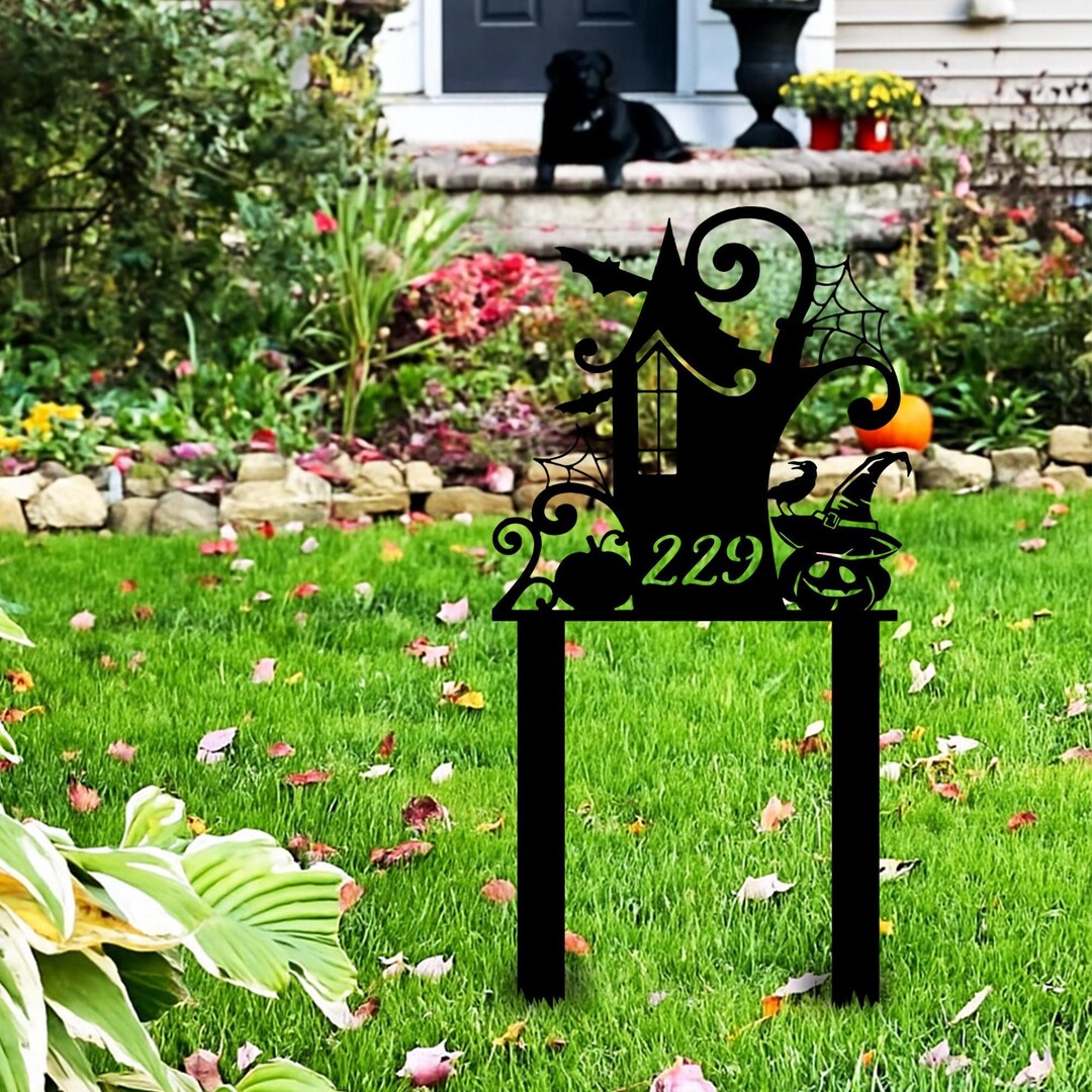 Address/number Decoration Custom Halloween Address Number Sign Yard Stake, Metal Outdoor Spooky ...