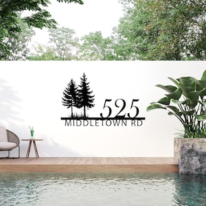 Benutzerdefinierte Metall Adresse Schild, personalisierte Pine Tree Nummer Schild, Adresse Metallschild mit Straßenname, Bauernhaus Eingang Metallschild, Haus am See