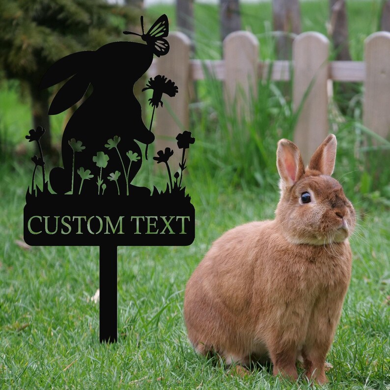 Metal Custom Name Rabbit Garden Stake, Bunny Garden Sign, Your Own Text Garden Decorations, Yard Decor Art, Gardener Gift, Mom's Garden Sign image 2