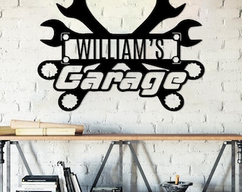 Custom Garage Metal Sign Gift, Personalized Wrench Decor, Mechanic Workshop Sign, Mancave Gift for Dad, Car Mechanic Sign, Unique Wall Sign
