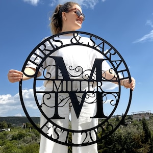 Nom de famille personnalisé monogramme en métal ou ornement, nom de famille, cadeau de shower de bébé, cadeau de mariage personnalisé, cadeau d'anniversaire de couple