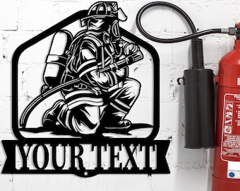 Letrero metálico personalizado con monograma de bombero, regalo para bombero, regalo para bombera, letrero de agradecimiento, decoración con el nombre y número del departamento de bomberos, regalo para el Día del Padre