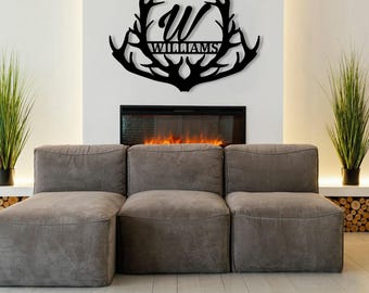 Custom Deer Antler Metal Sign, Antler Split Monogram, Deer Name Sign, Deer Hunter Gift, Hunting Camp Sign, Farmhouse Decor, Outdoor Decor