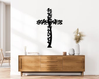 Cross Metal Wall Art, Tree and Birds Living Cross Hanging, Religious Home Accent, Jesus Metal Sign, Christian Wall Decor, Religious Gift,Art