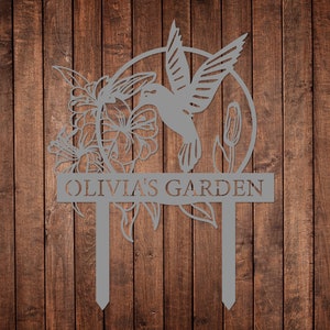 Custom Hummingbird Metal Garden Decor, Bird with Stakes Garden Sign,Flower Design Personalized Garden Sign,Custom Garden Name Sign,Home Gift image 7