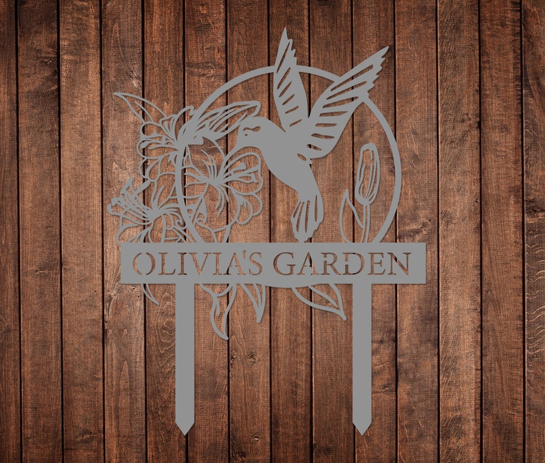 Custom Hummingbird Metal Garden Decor, Bird with Stakes Garden Sign,Flower Design Personalized Garden Sign,Custom Garden Name Sign,Home Gift image 7