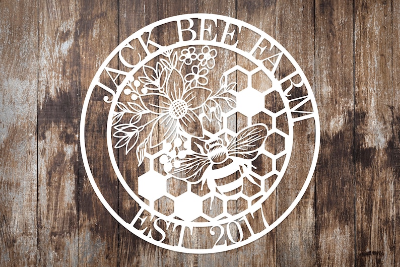 Custom Honey Bee Metal Wall Sign, Personalized Metal Bee Decor, Bee Garden Art, Gift for Bee Keeper, Bee Farm Sign, Gardener Decor, Bee Art White