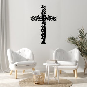 Cross Metal Wall Art, Tree and Birds Living Cross Hanging, Religious Home Accent, Jesus Metal Sign, Christian Wall Decor, Religious Gift,Art image 2