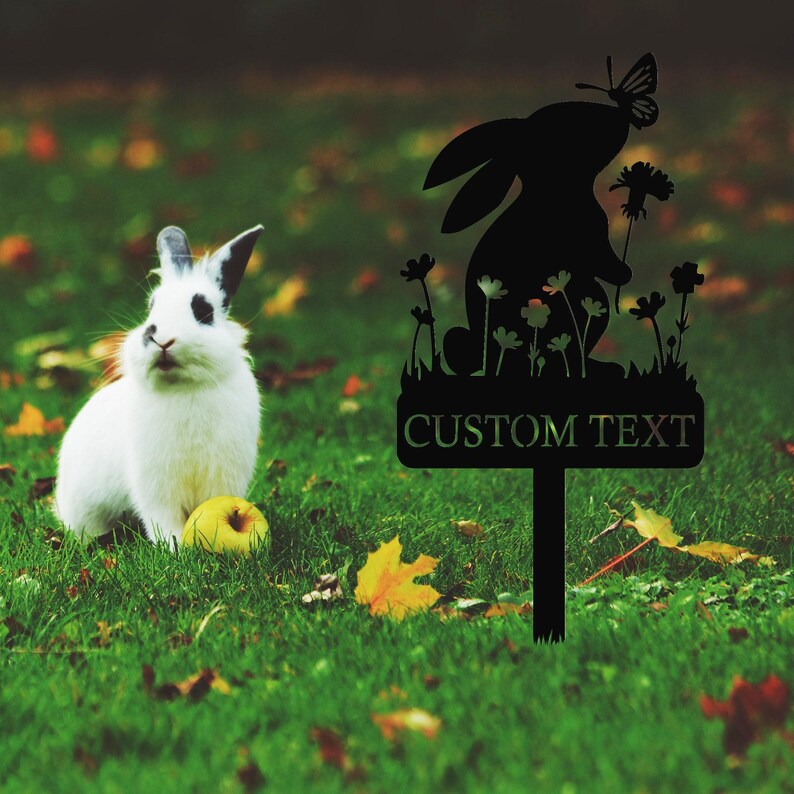 Metal Custom Name Rabbit Garden Stake, Bunny Garden Sign, Your Own Text Garden Decorations, Yard Decor Art, Gardener Gift, Mom's Garden Sign image 5