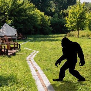 Garden Sasquatch Sign with Stakes, Bigfoot Outdoor Sign, Bigfoot Yard Art, Metal Sasquatch, Yeti Sign, Yard Decor, Large Garden Decor, Sign Black