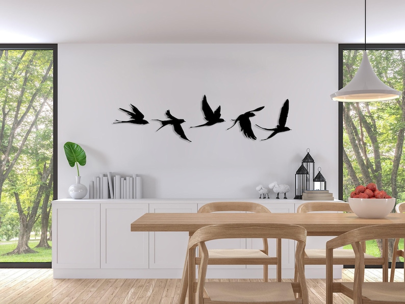 Birds Metal Wall Decor Set of 5, Metal Garden Decor, Minimal Birds Wall Art, Housewarming Gift, Unique Home Decor, Earthy Wall Decor, Birds Black