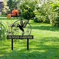 Custom Hummingbird Metal Garden Decor, Bird with Stakes Garden Sign,Flower Design Personalized Garden Sign,Custom Garden Name Sign,Home Gift