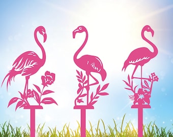 Flamingo Metal Garden Stakes Set of 3, 3 Pcs Flamingo Yard Sign, Pool Side Metal Sign, Beach House Gift, Patio Outdoor Sign, Poolside Decor