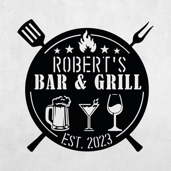 Personalized Bar And Grill Metal Sign, Custom Outdoor BBQ Sign, Rustic Grill Decor,Patio Mancave Wall Decor,Metal Outdoor Sign,Name Est Sign