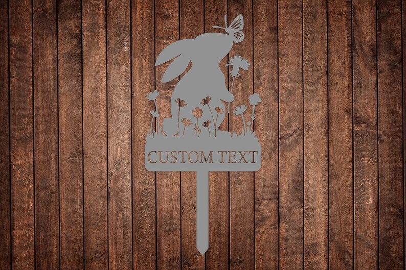 Metal Custom Name Rabbit Garden Stake, Bunny Garden Sign, Your Own Text Garden Decorations, Yard Decor Art, Gardener Gift, Mom's Garden Sign Silver