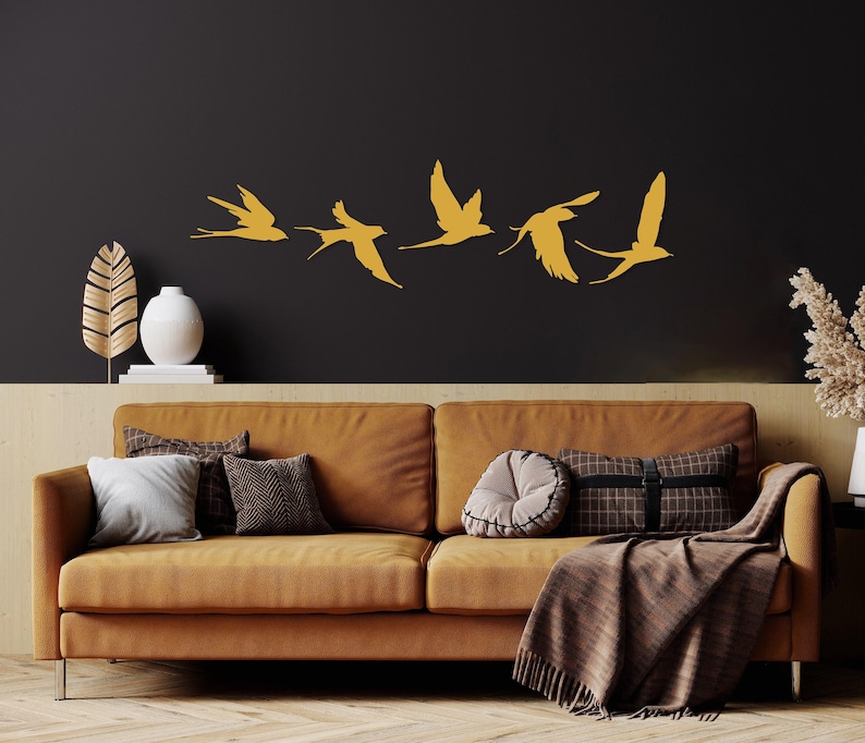 Birds Metal Wall Decor Set of 5, Metal Garden Decor, Minimal Birds Wall Art, Housewarming Gift, Unique Home Decor, Earthy Wall Decor, Birds Gold