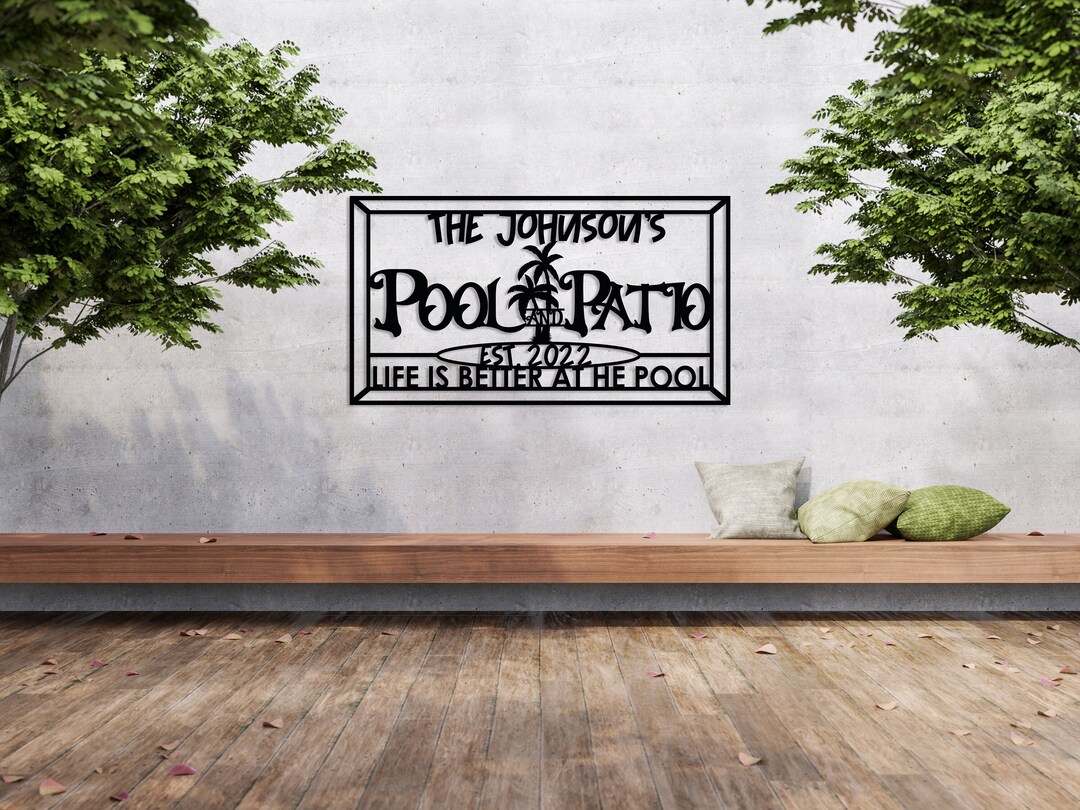 Custom Palm Tree Pool Sign Metal Wall Art, Personalized Pool & Patio