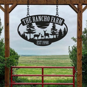 Personalized Farm Entrance Metal Sign, Deer Forest Ranch Sign,Large Family Business Sign,Name Date Sign,Home Ranch Entrance Gift,Door Wreath
