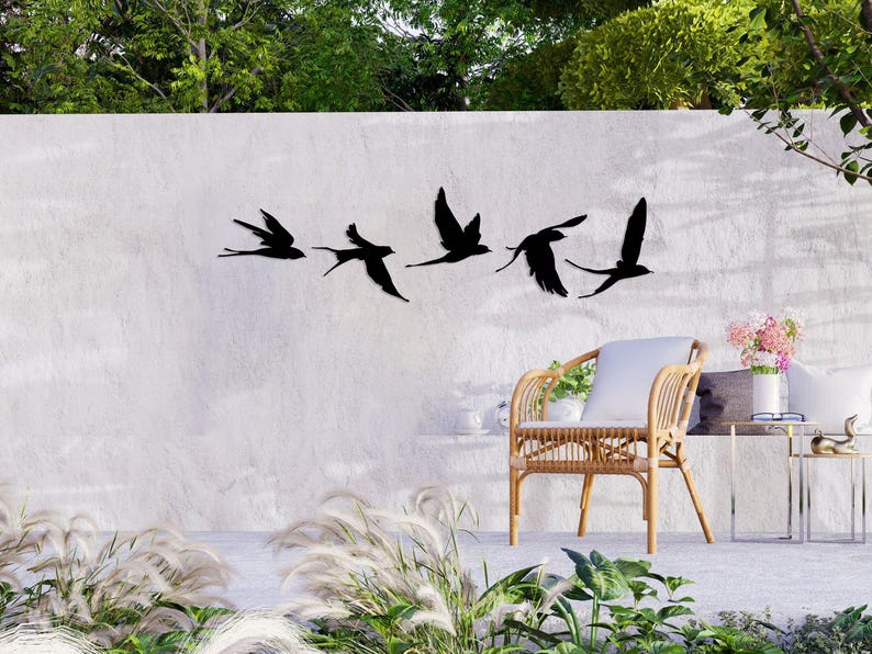 Birds Metal Wall Decor Set of 5, Metal Garden Decor, Minimal Birds Wall Art, Housewarming Gift, Unique Home Decor, Earthy Wall Decor, Birds image 7