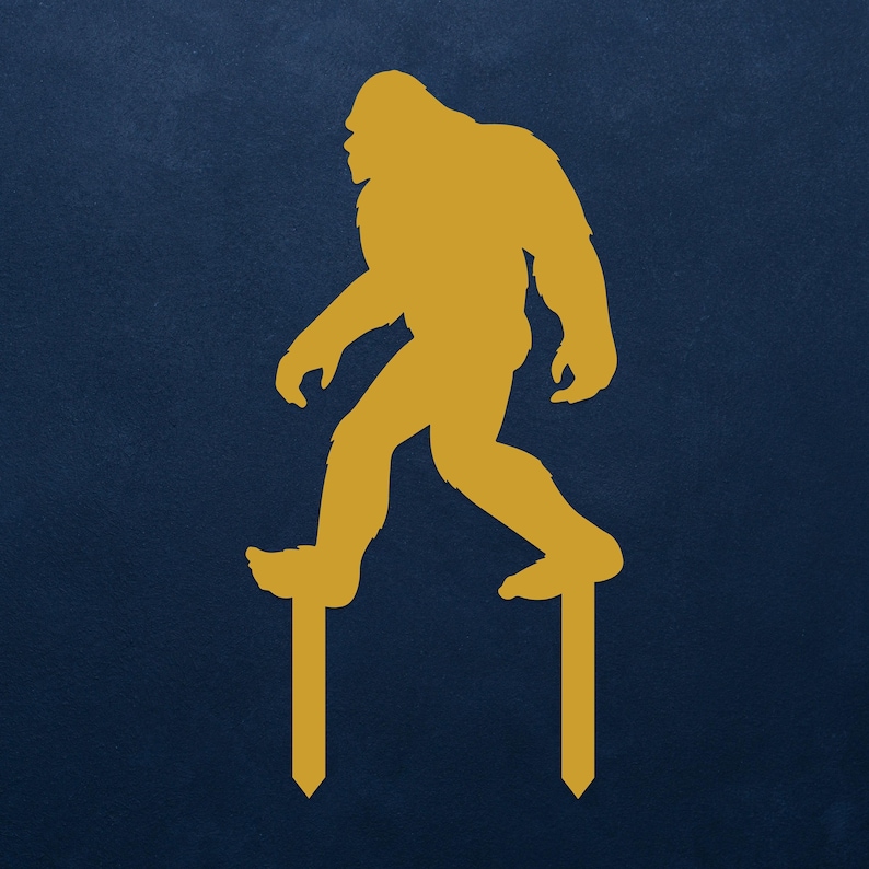 Garden Sasquatch Sign with Stakes, Bigfoot Outdoor Sign, Bigfoot Yard Art, Metal Sasquatch, Yeti Sign, Yard Decor, Large Garden Decor, Sign Gold
