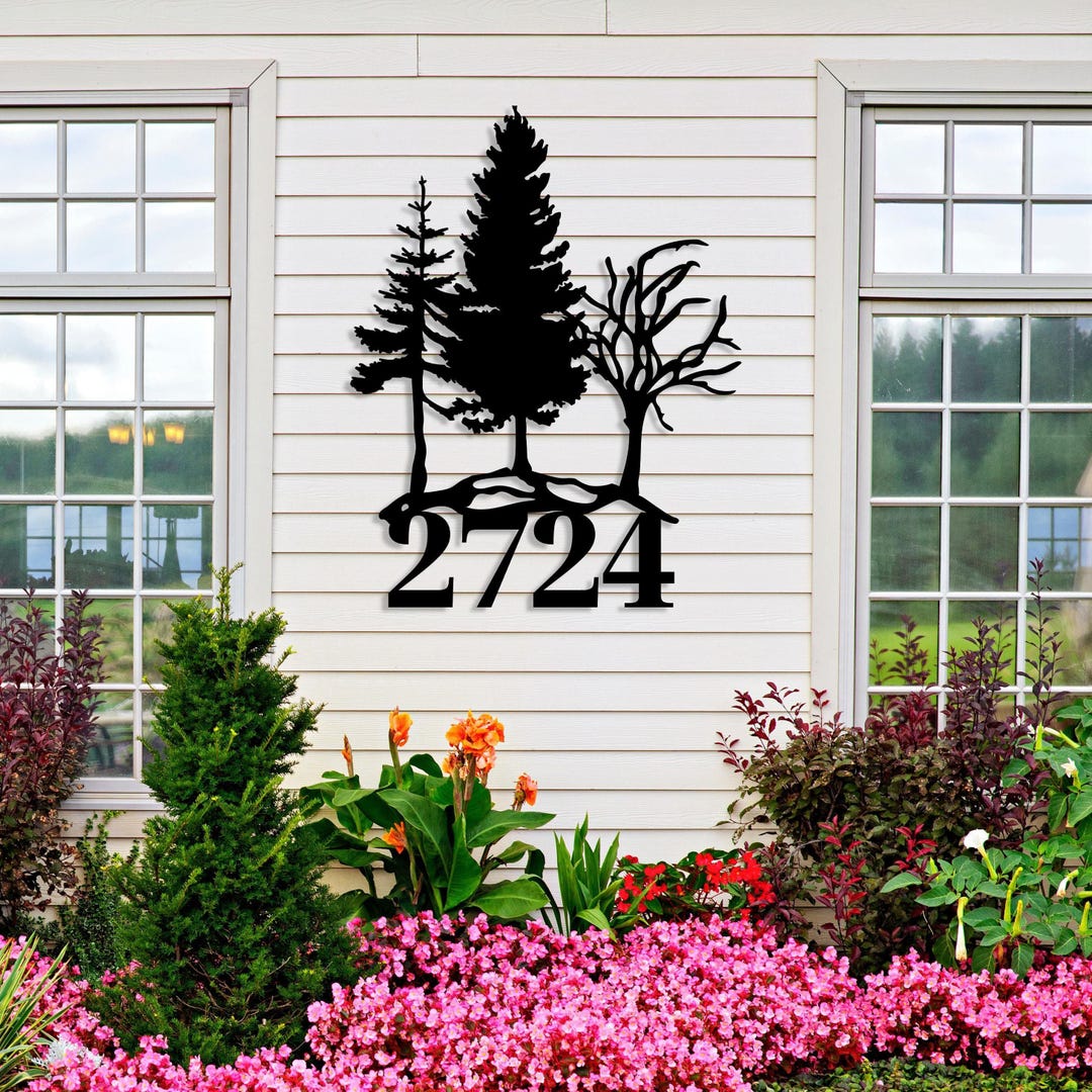Custom Forest Address Metal Sign, Outdoor Tree Door Number Sign, Retro ...