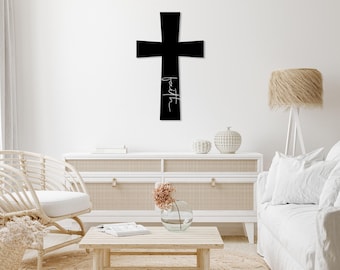 Letrero de pared con cruz de metal, arte de pared con cruz de fe, arte de pared cristiano, letrero decorativo de Jesús, decoración cristiana para el hogar, regalo religioso, fe