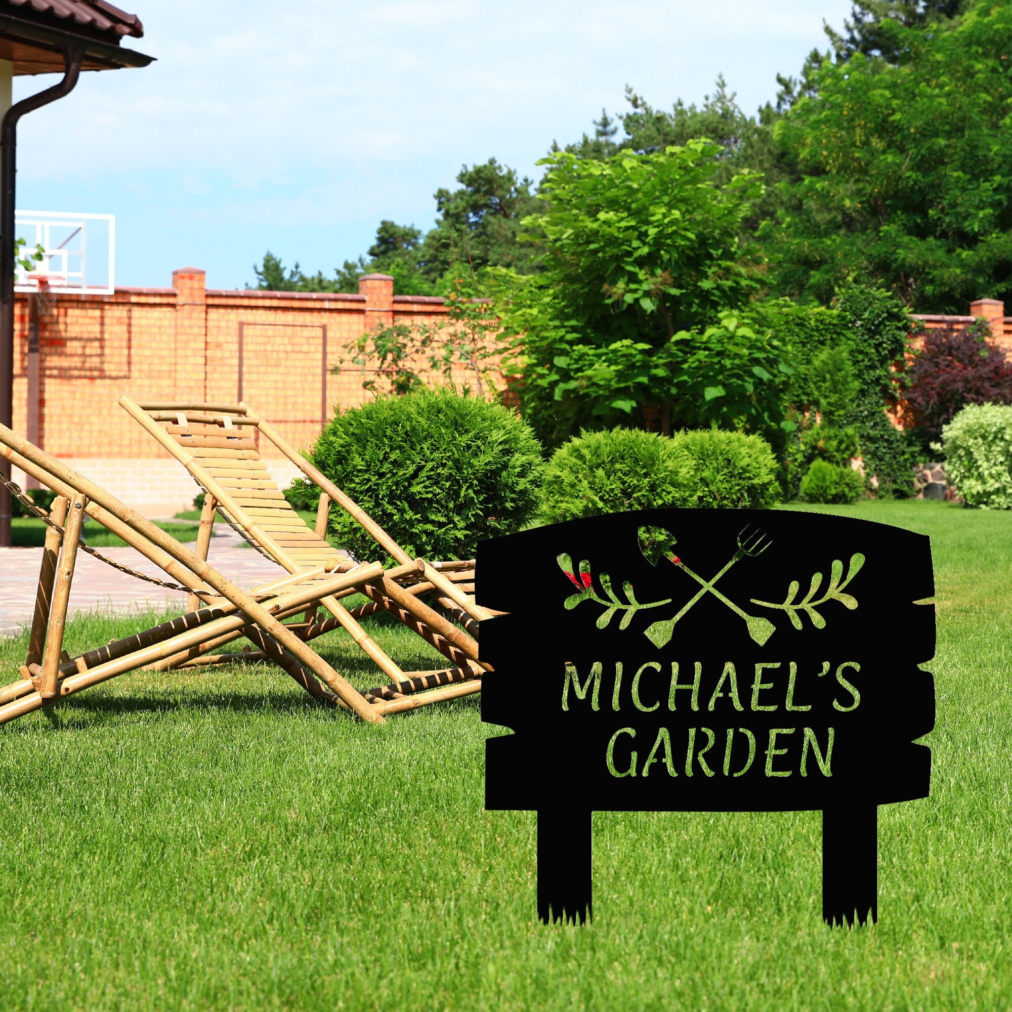 Personalized Metal Garden Sign With Stakes, Garden Decoration Metal Sign, Front Door Stake, Custom Name Metal Yard Sign, Housewarming Gift