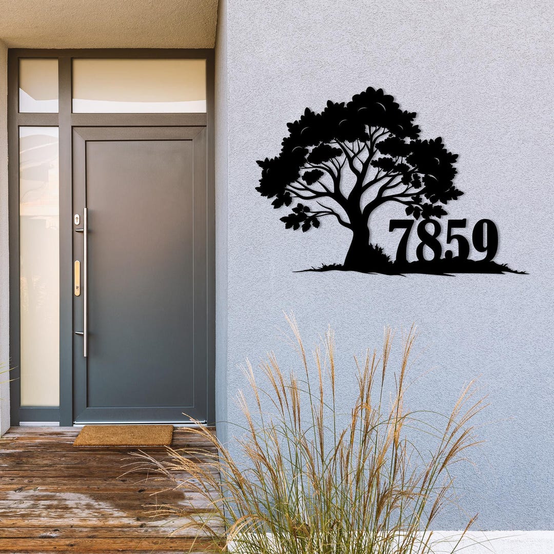 Tree Address Custom Tree Number Sign, Personalized House Number Sign, Modern Address ...