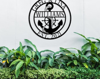 Personalized Anchor Metal Sign, Front Porch Name Date Sign, Steel Anchor Sign, Yatch Decor Gift, Anchor Wall Decor, Metal Family Name Sign