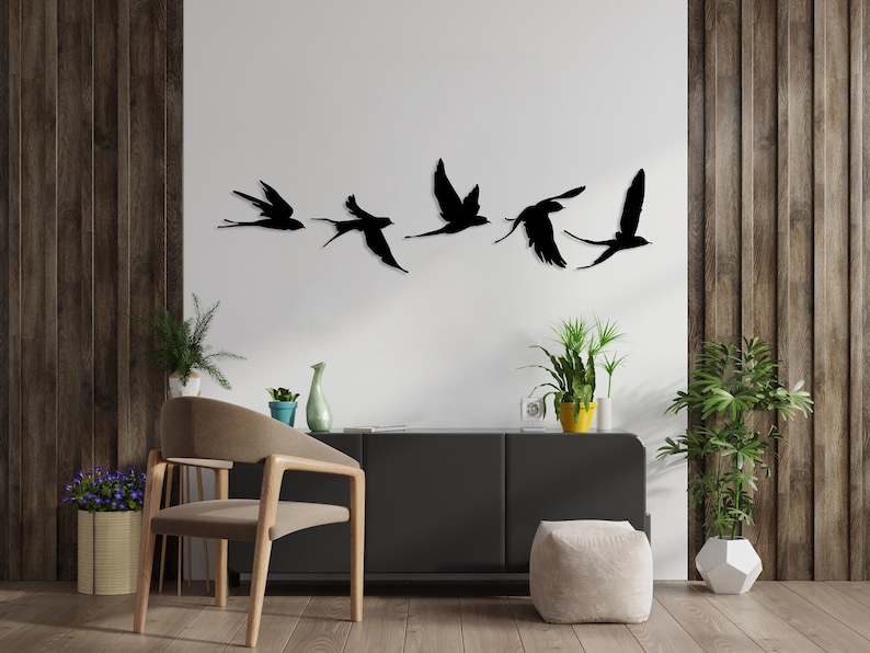 Birds Metal Wall Decor Set of 5, Metal Garden Decor, Minimal Birds Wall Art, Housewarming Gift, Unique Home Decor, Earthy Wall Decor, Birds image 10
