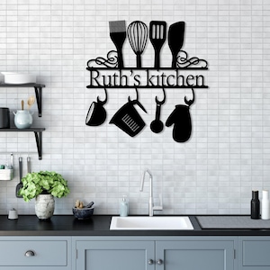 Benutzerdefinierte Küche Metallschild, personalisiertes Schild für Küche, anpassbares Küchennamenschild, Muttergeschenk, Küchenwanddekor, Namensschild des Kochs