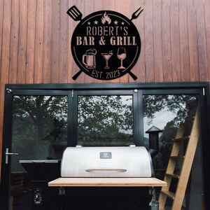 Personalized Bar And Grill Metal Sign, Custom Outdoor BBQ Sign, Rustic Grill Decor,Patio Mancave Wall Decor,Metal Outdoor Sign,Name Est Sign image 8