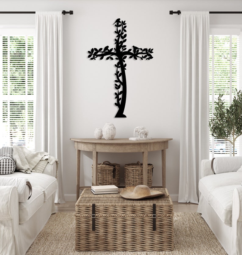 Cross Metal Wall Art, Tree and Birds Living Cross Hanging, Religious Home Accent, Jesus Metal Sign, Christian Wall Decor, Religious Gift,Art image 8