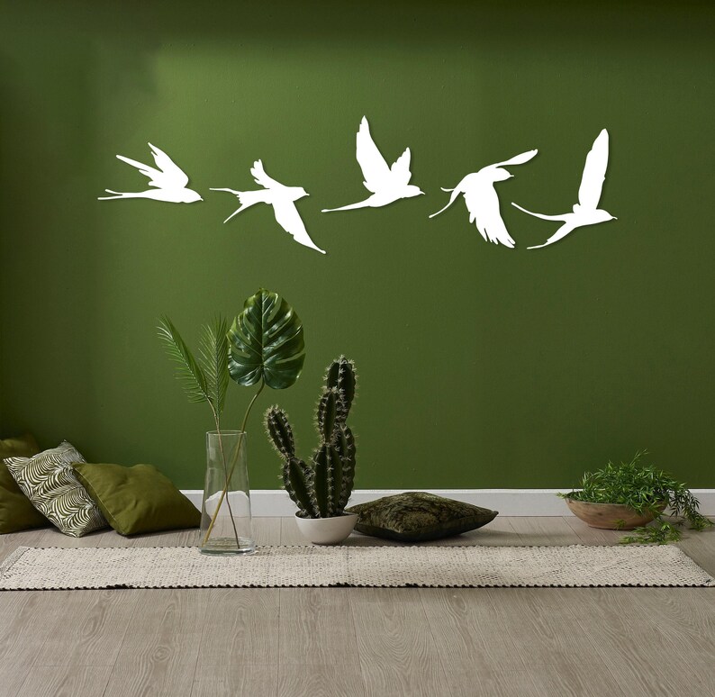 Birds Metal Wall Decor Set of 5, Metal Garden Decor, Minimal Birds Wall Art, Housewarming Gift, Unique Home Decor, Earthy Wall Decor, Birds White